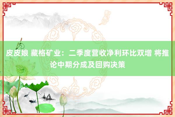 皮皮娘 藏格矿业：二季度营收净利环比双增 将推论中期分成及回购决策