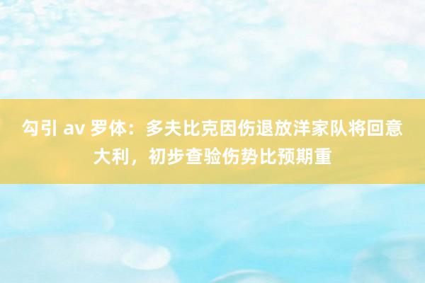 勾引 av 罗体：多夫比克因伤退放洋家队将回意大利，初步查验伤势比预期重